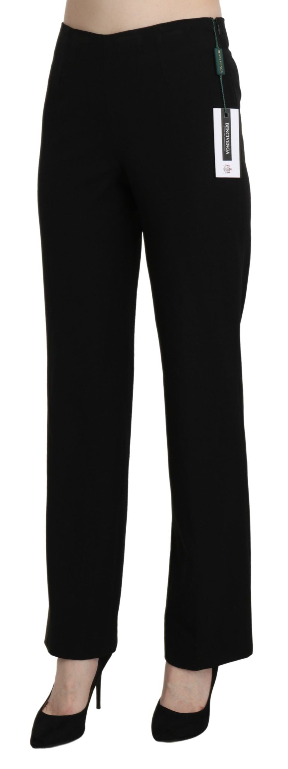 Elegant Black High Waist Straight Pants