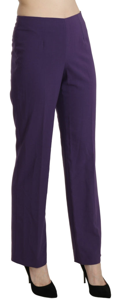 Elegant High Waist Violet Straight Pants