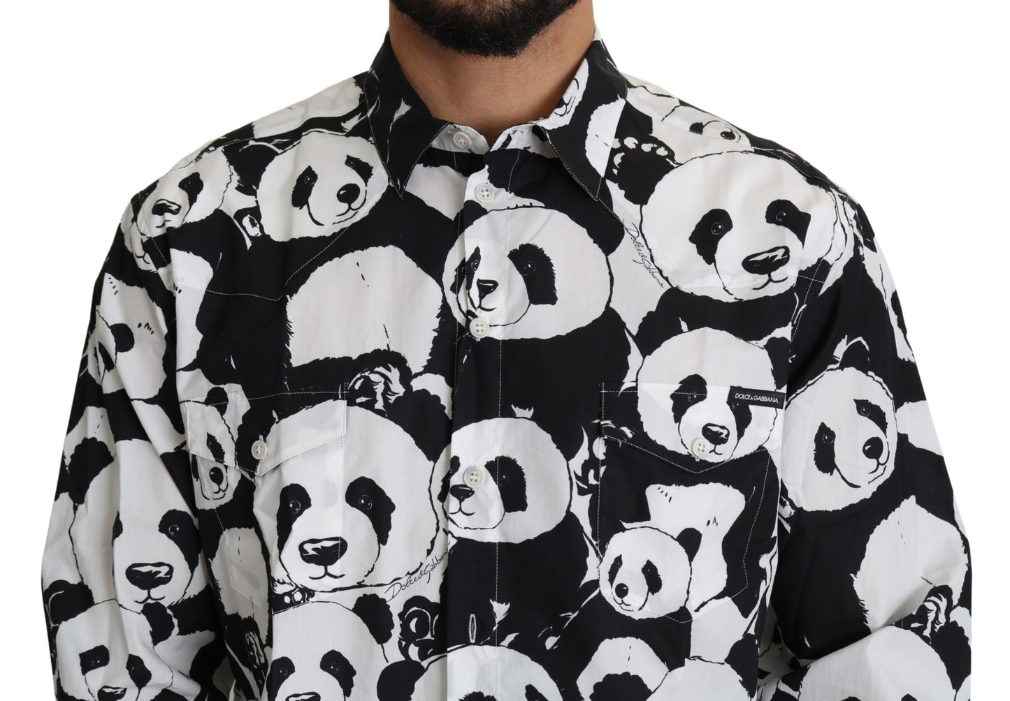 Camisa de algodón puro con estampado de panda - Blanco y negro