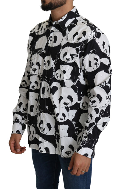 Camisa de algodón puro con estampado de panda - Blanco y negro