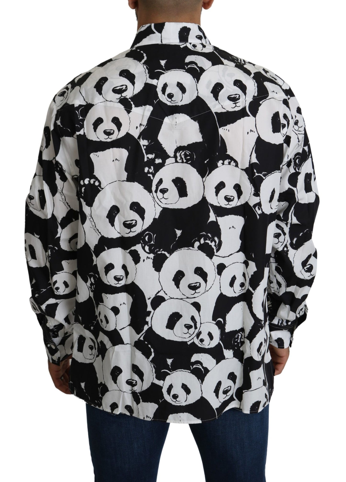 Camisa de algodón puro con estampado de panda - Blanco y negro