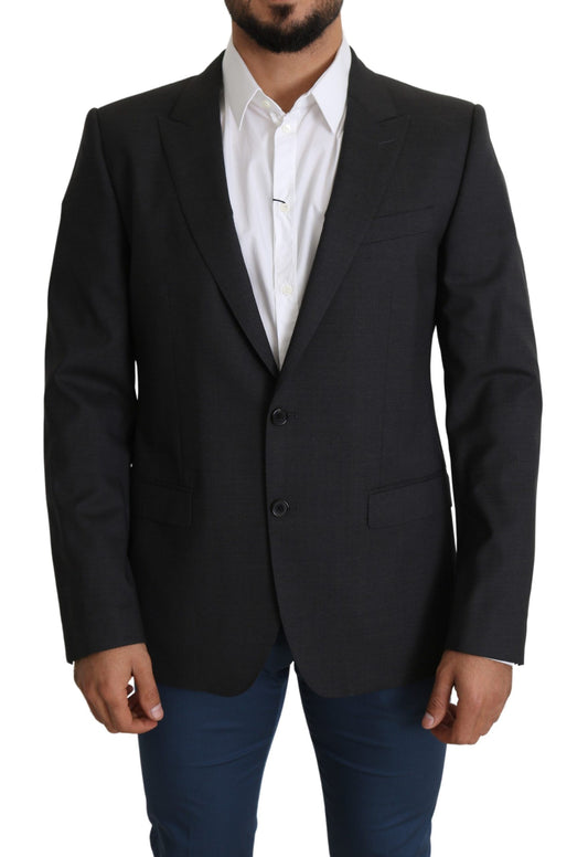 Elegante blazer ajustado de mezcla de lana y seda gris