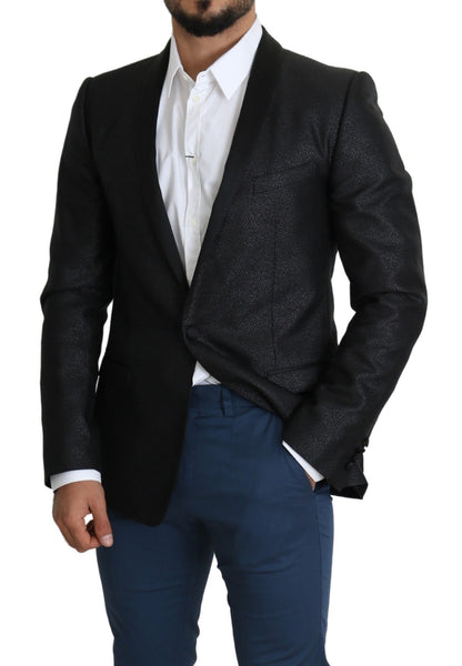 Elegante blazer ajustado de jacquard negro