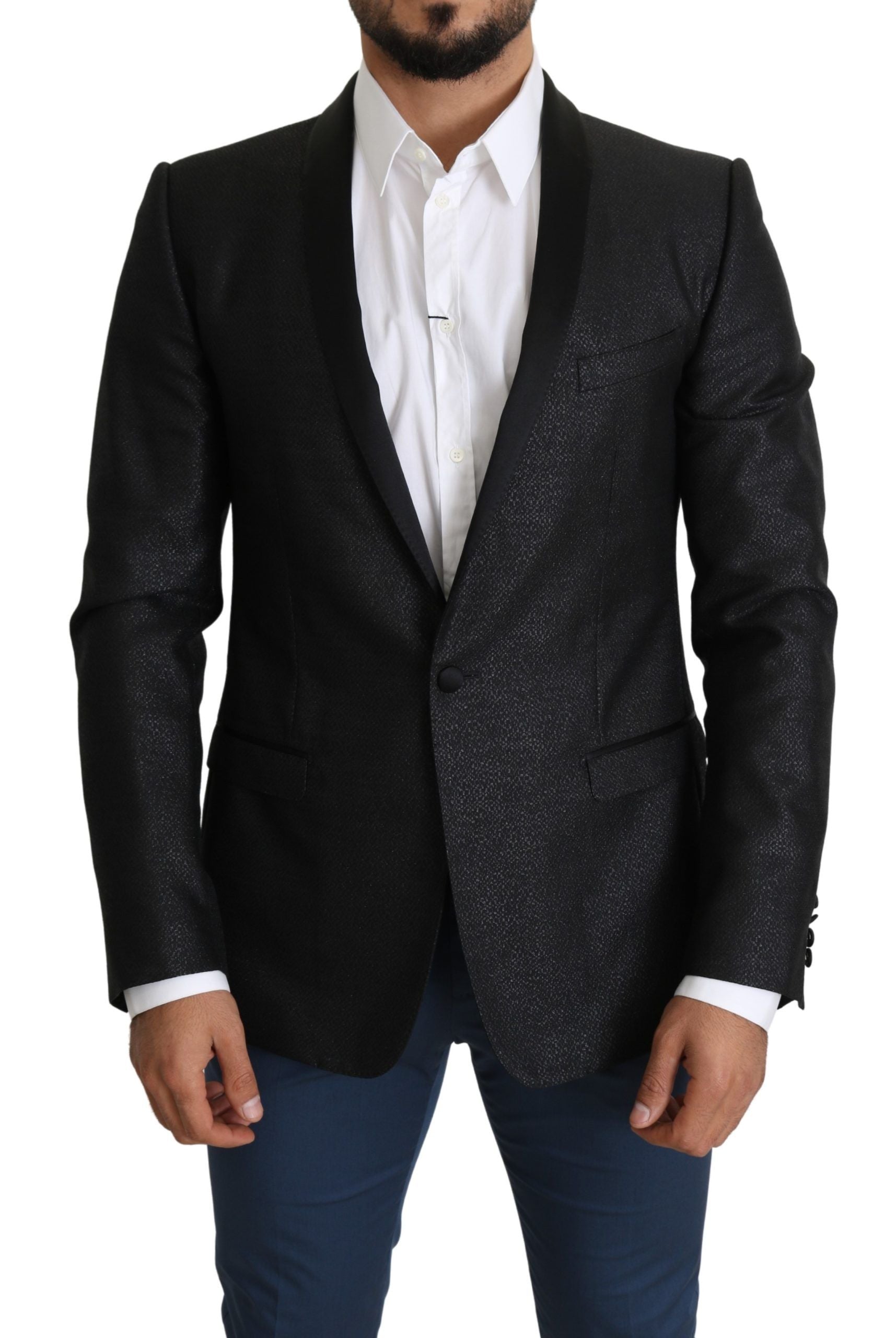 Elegante blazer ajustado de jacquard negro