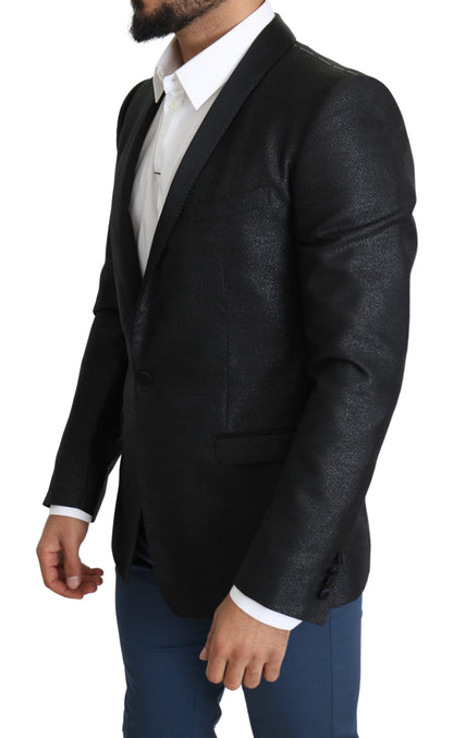 Elegante blazer ajustado de jacquard negro