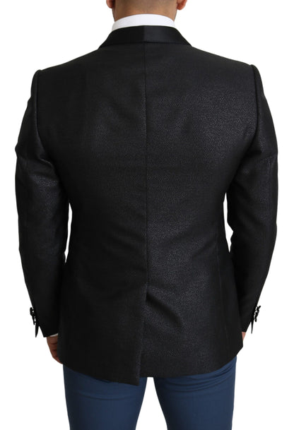 Elegante blazer ajustado de jacquard negro