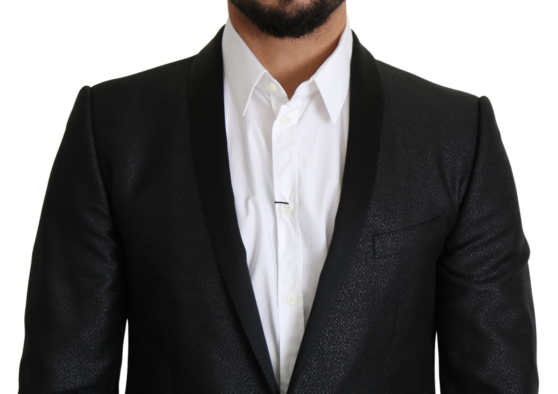 Elegante blazer ajustado de jacquard negro