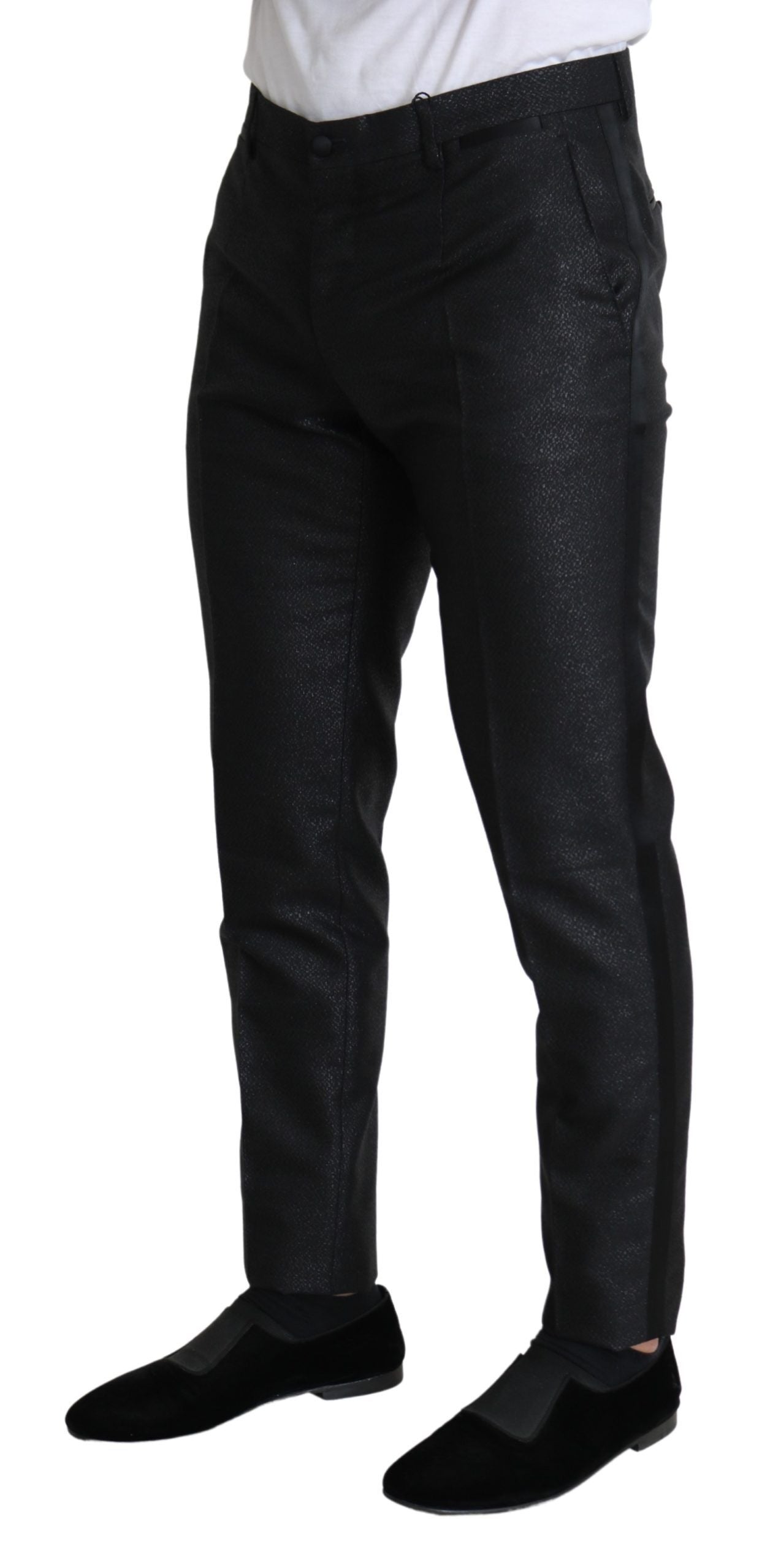 Pantalones de vestir elegantes de color negro metalizado