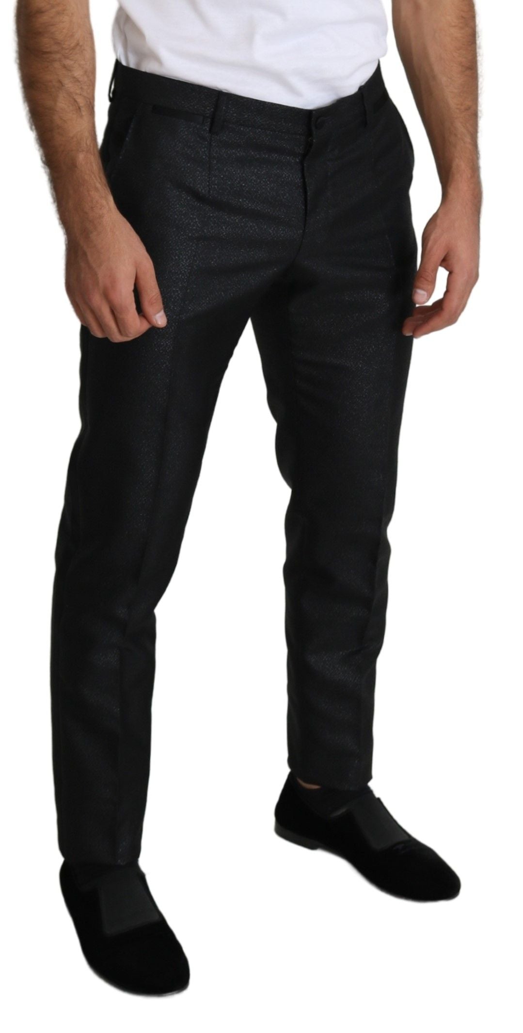 Pantalones de vestir elegantes de color negro metalizado