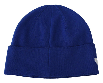 Chic Unisex Cobalt Wool Beanie with Logo Detail