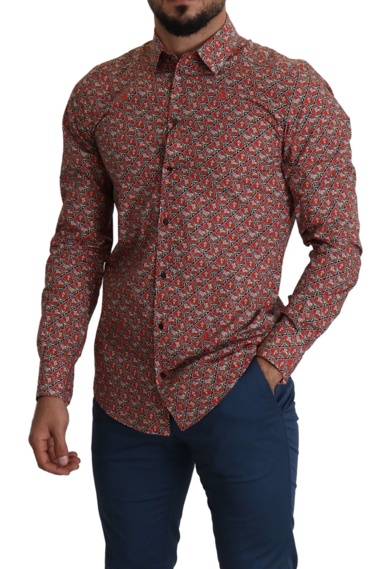 Elegant Red Martini Fit Cotton Shirt