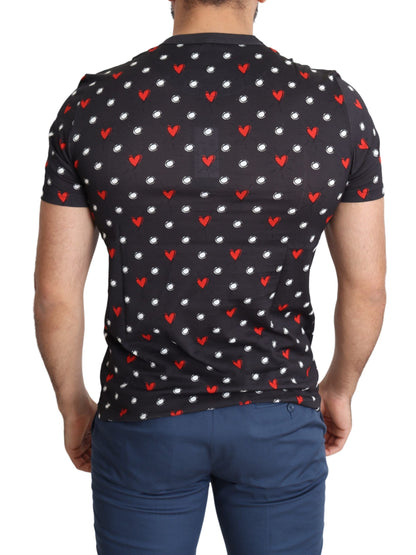 Camiseta elegante de algodón gris con estampado de corazones