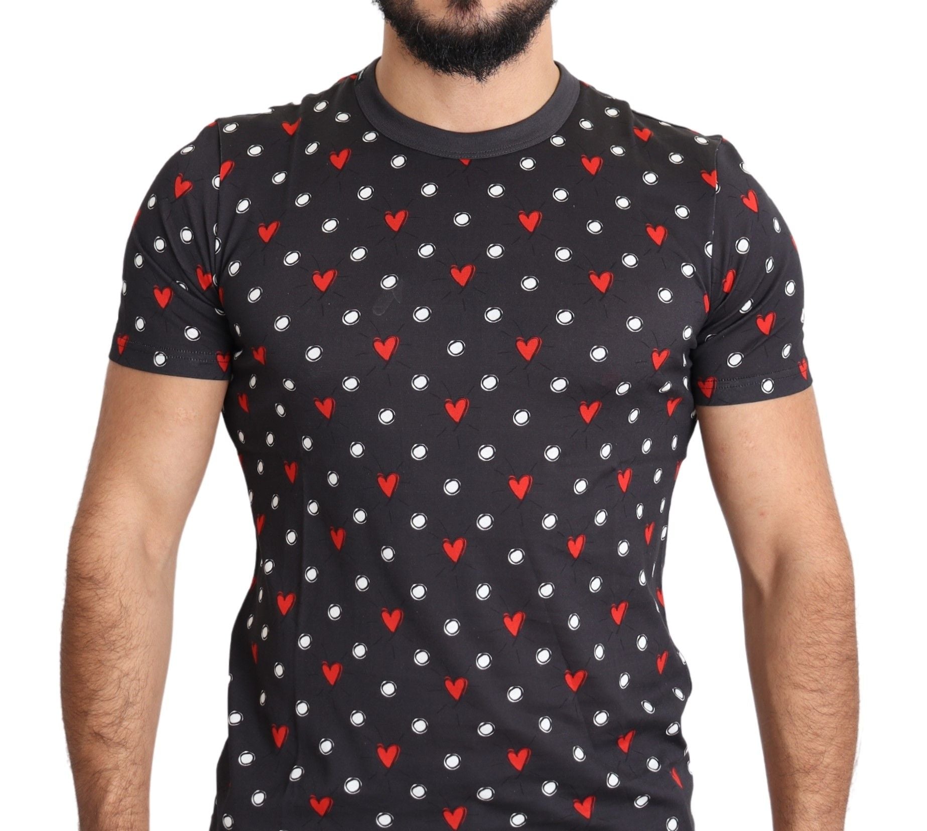 Camiseta elegante de algodón gris con estampado de corazones