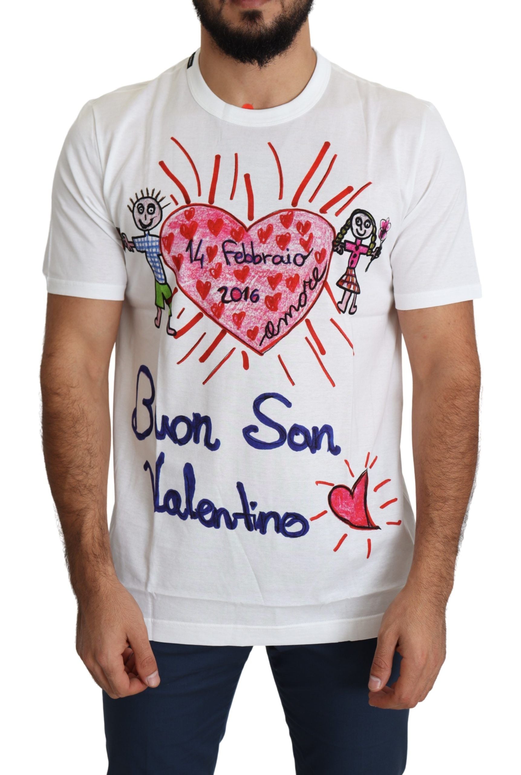 Camiseta de cuello redondo con estampado romántico de corazones