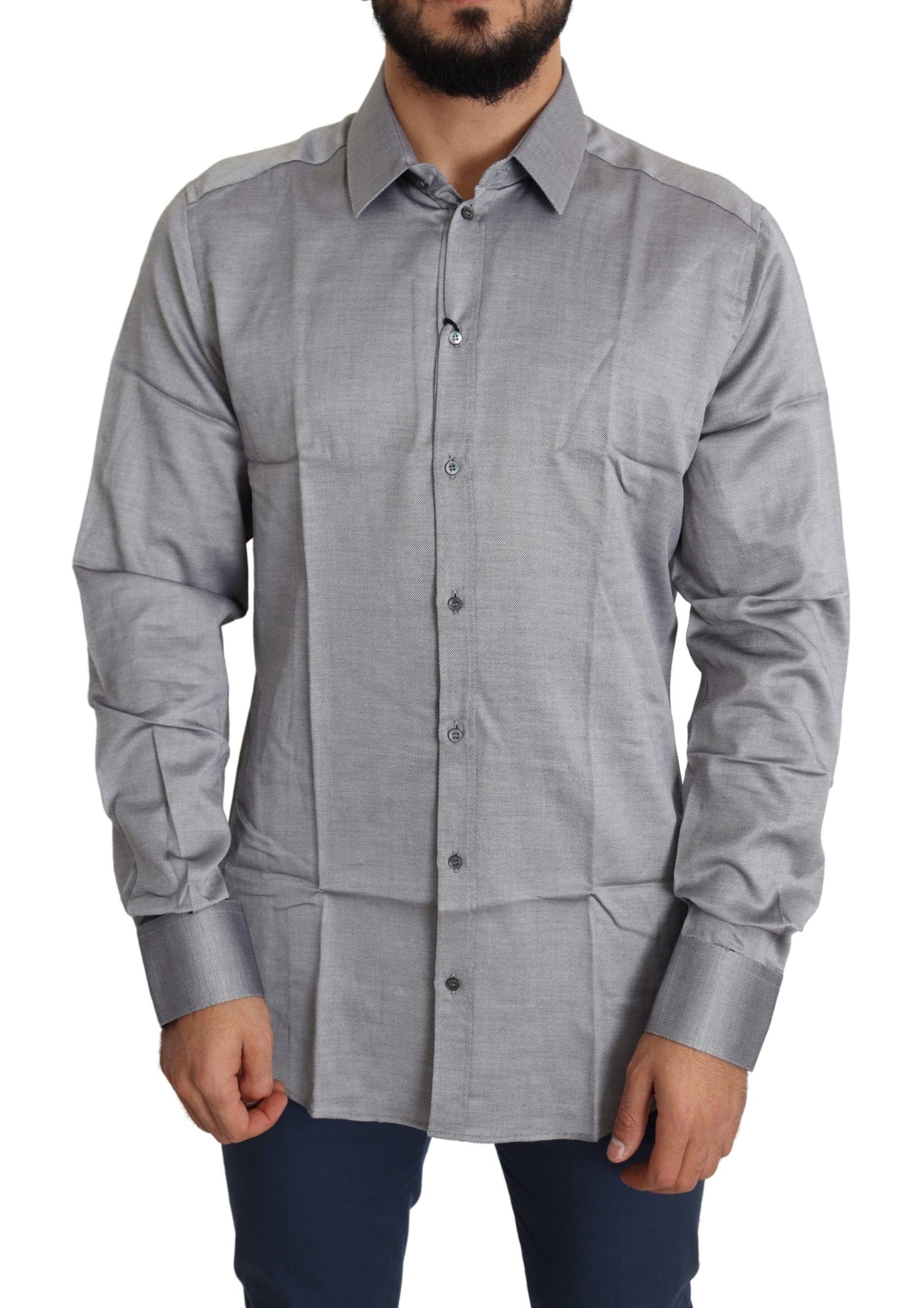 Camisa elegante de algodón de corte ajustado en color gris