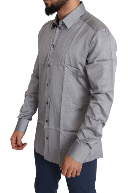 Camisa elegante de algodón de corte ajustado en color gris