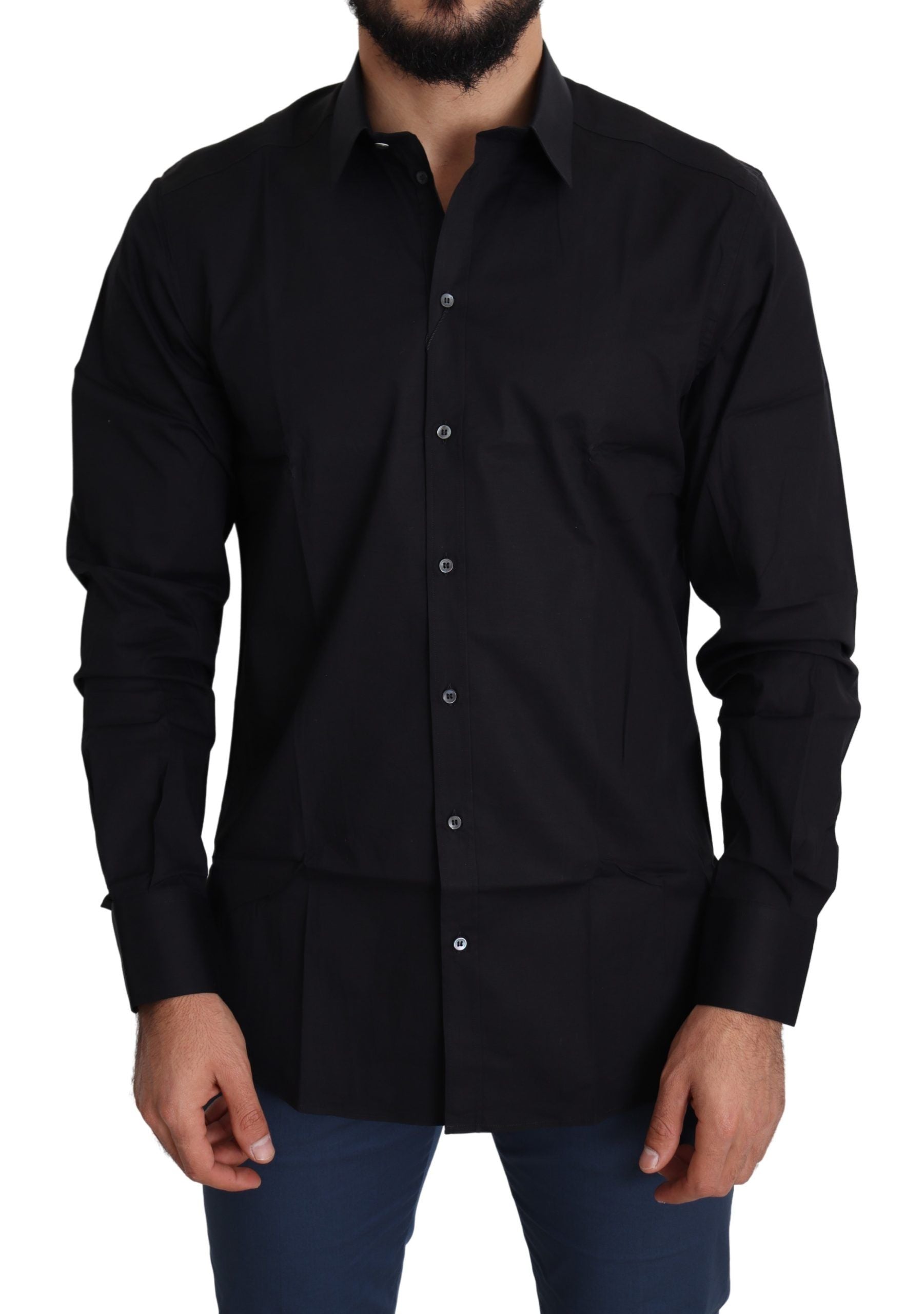 Camisa elegante de vestir de algodón elástico de color negro