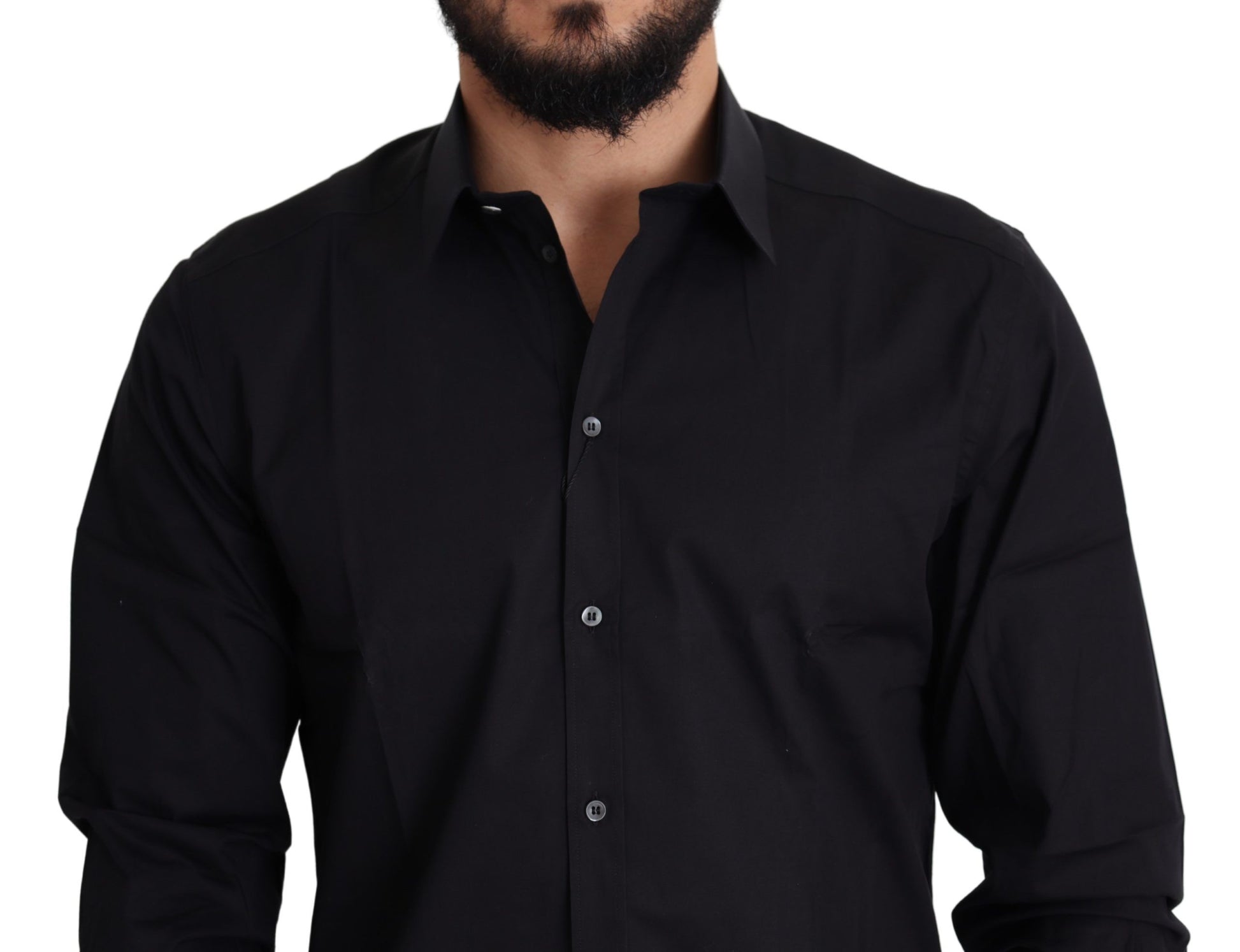 Camisa elegante de vestir de algodón elástico de color negro