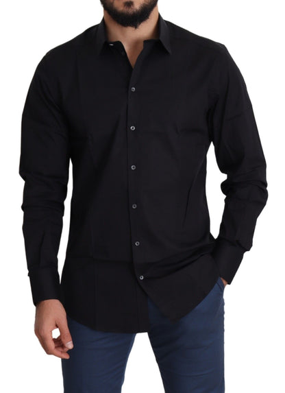 Camisa elegante de vestir de algodón elástico de color negro