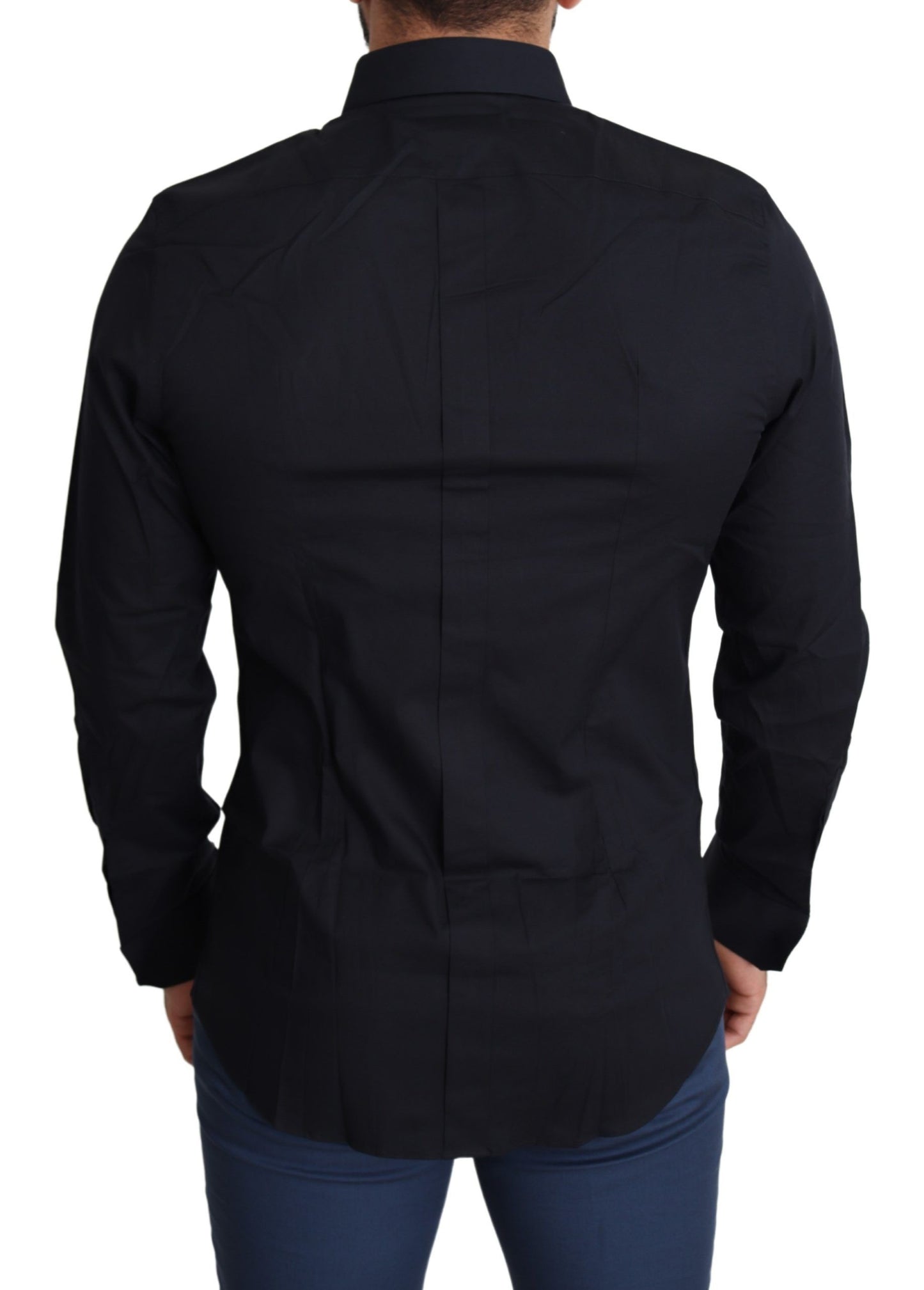 Camisa de vestir de algodón elástico, elegante y de corte ajustado, de color negro