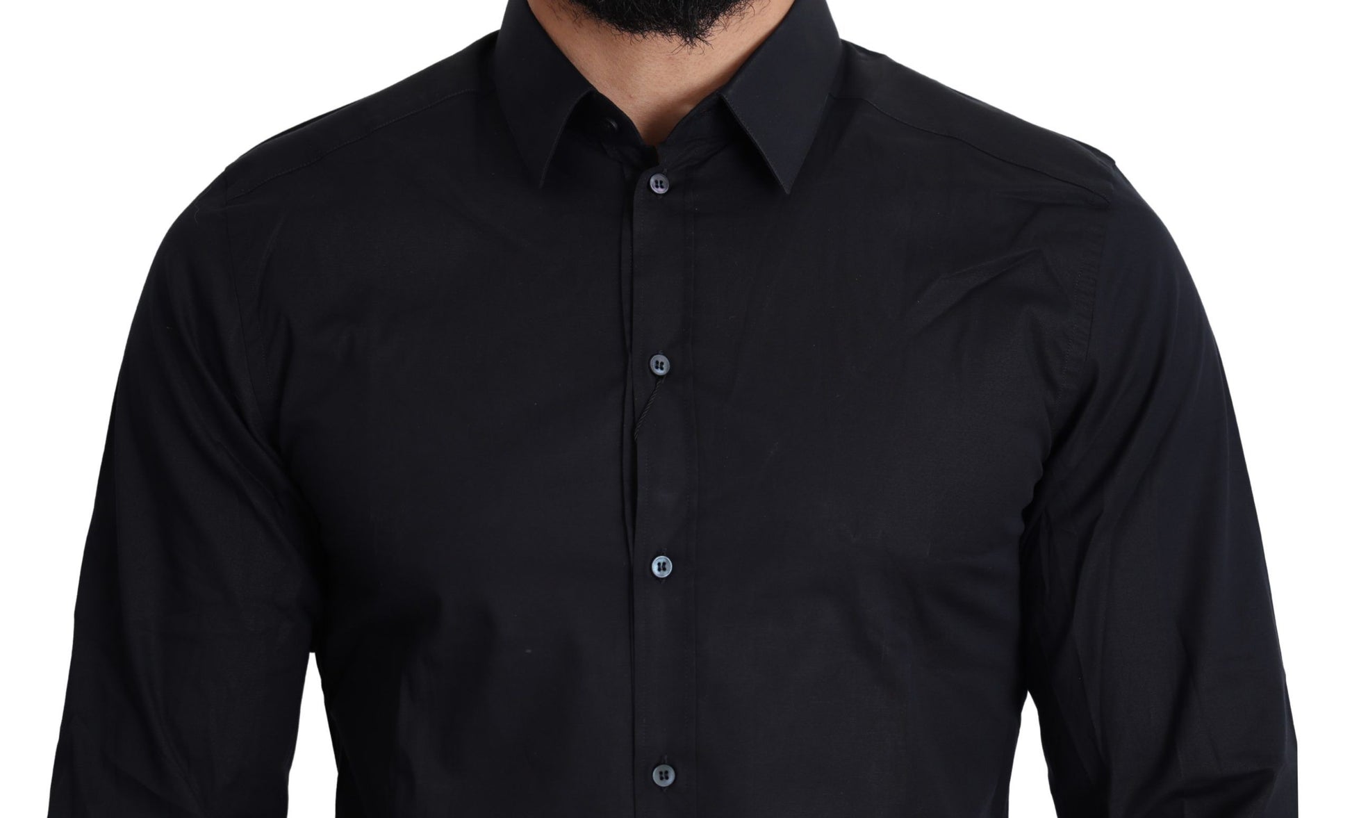 Camisa de vestir de algodón elástico, elegante y de corte ajustado, de color negro