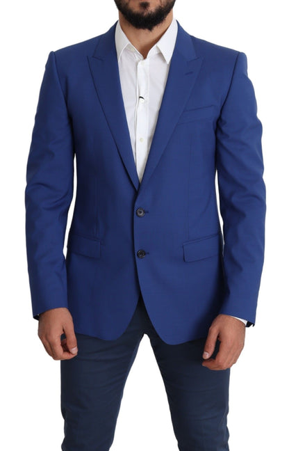 Chaqueta blazer tipo martini de lana azul exquisita