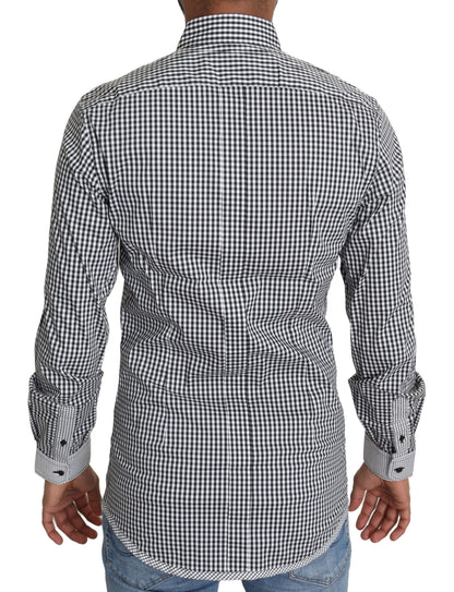 Camisa elegante informal a cuadros en blanco y negro y dorada