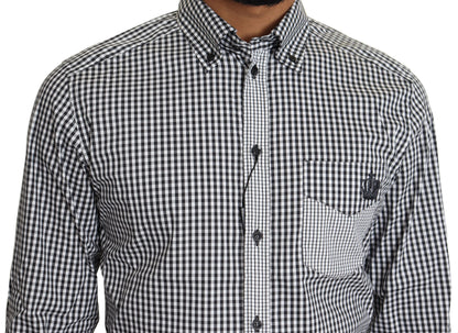 Camisa elegante informal a cuadros en blanco y negro y dorada