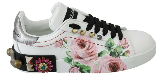 Zapatillas de piel con adornos florales y cristales