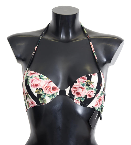 Elegante top de bikini con estampado de rosas