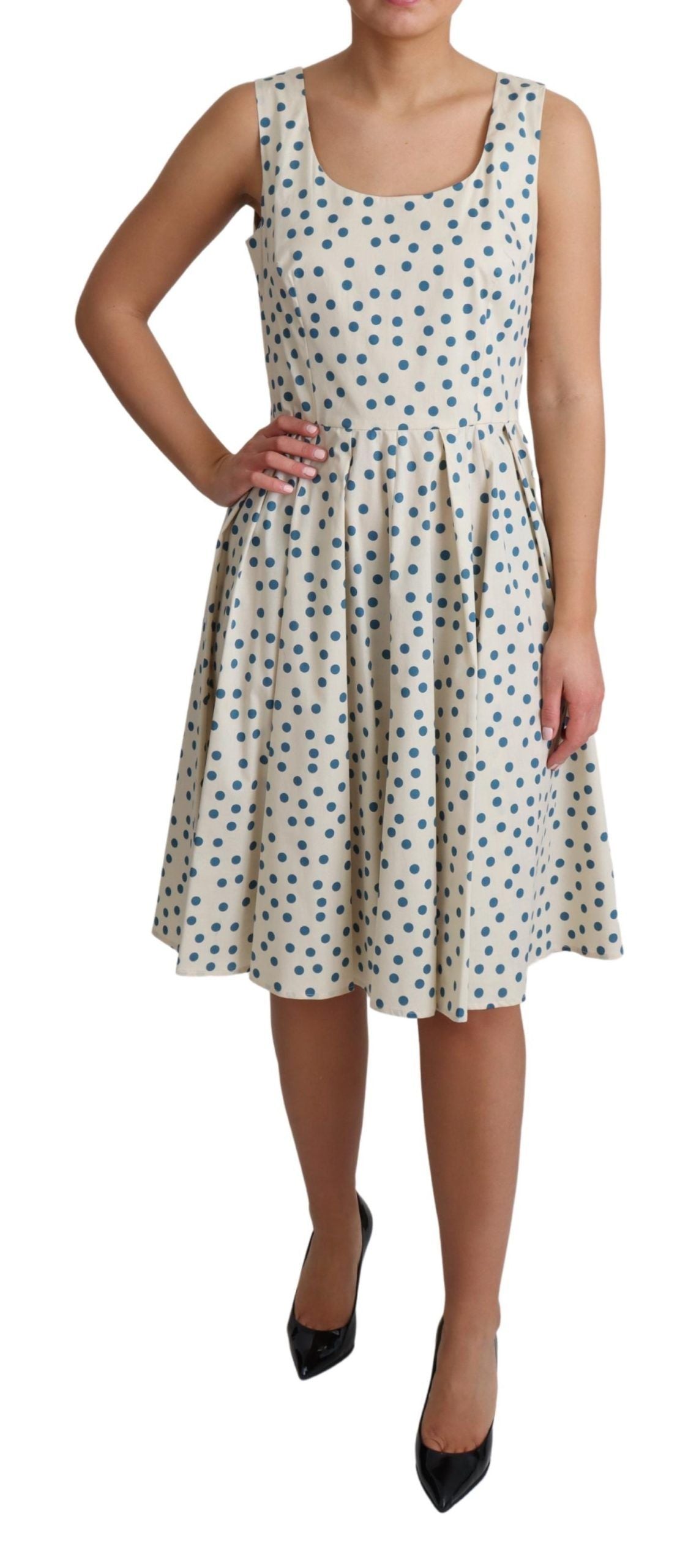 Elegant Beige Polka Dot A-Line Sleeveless Dress