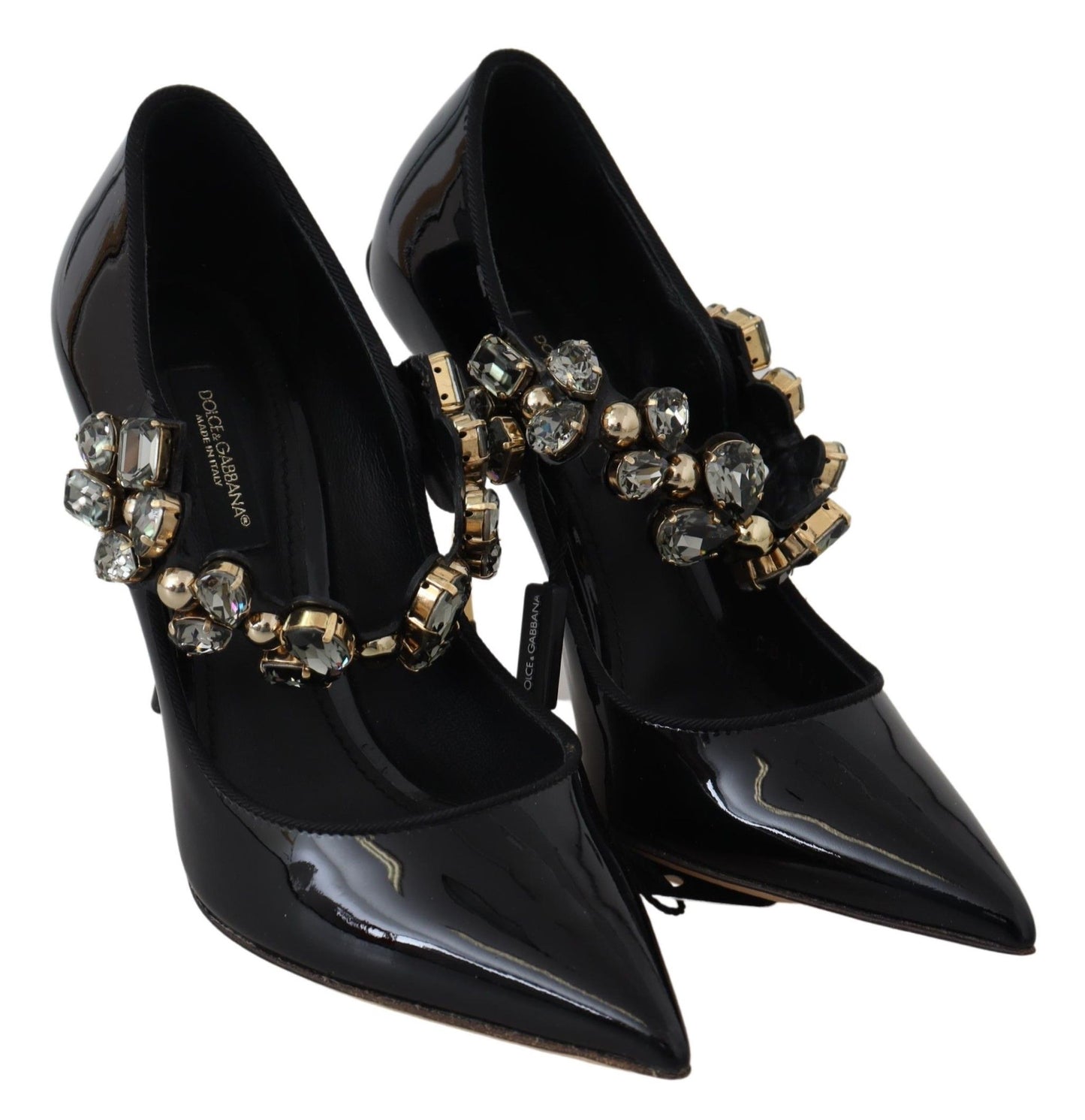 Elegantes zapatos de tacón de piel negra con cristales