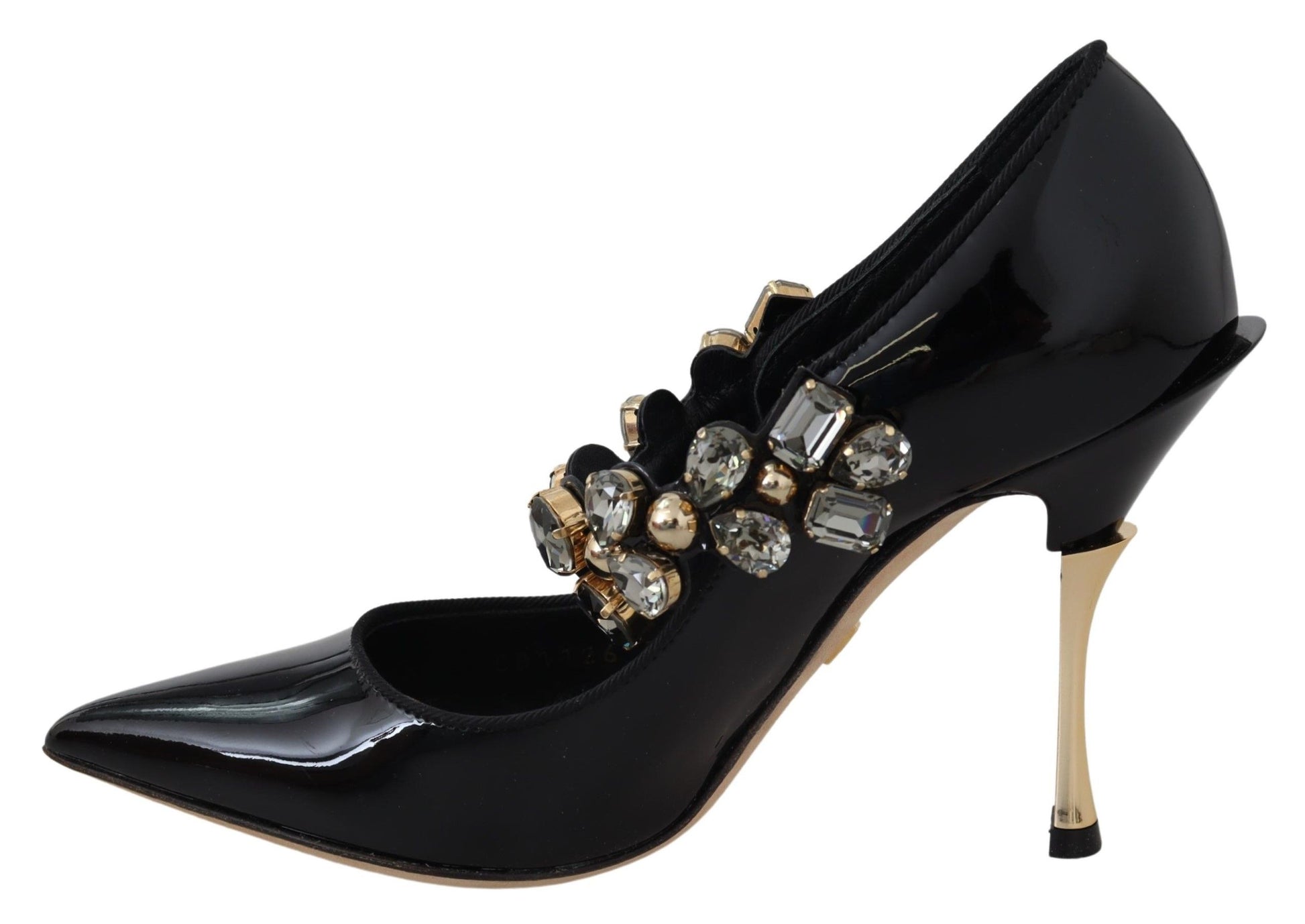 Elegantes zapatos de tacón de piel negra con cristales