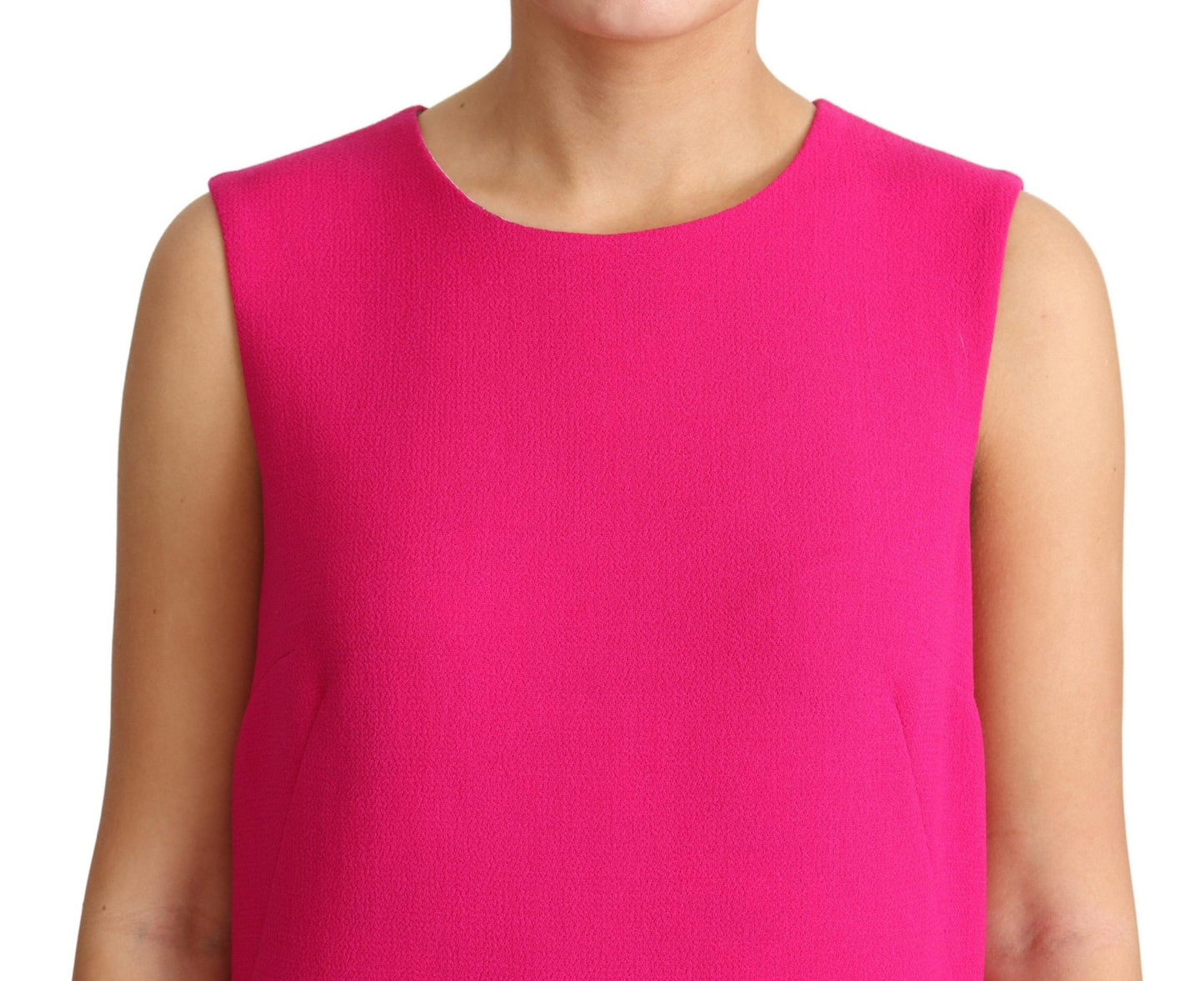 Elegant Fuchsia Sequined Wool Blend Shift Dress