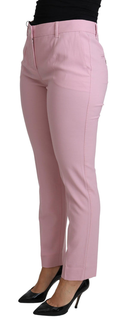 Elegant Pink High-Waisted Wool Trousers