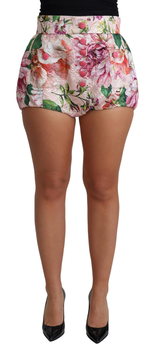 Chic Pink Floral High-Waist Hot Pants