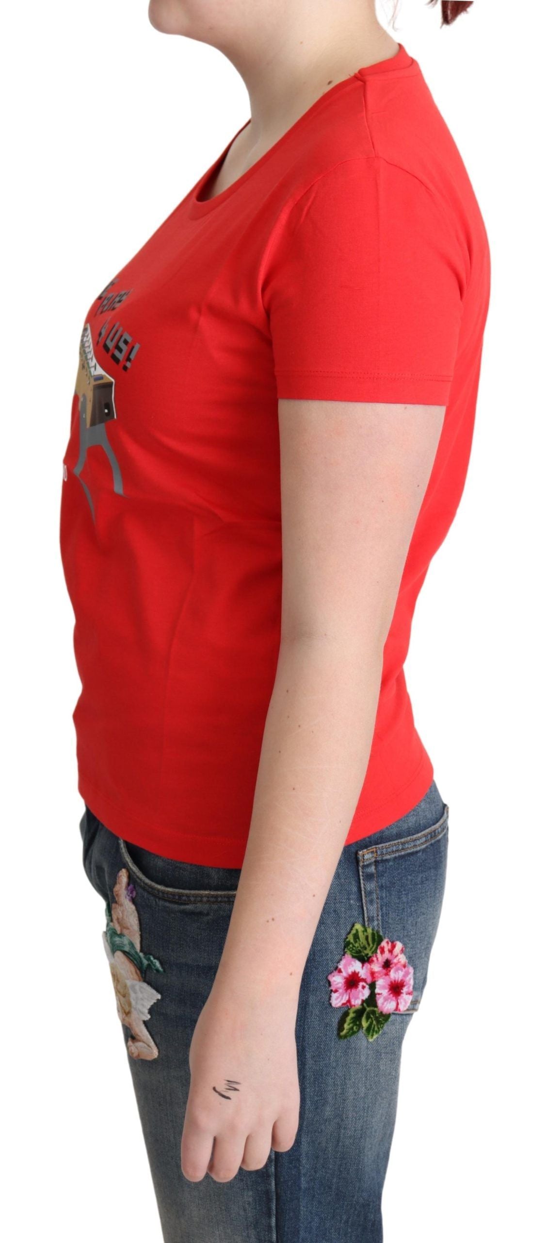 Camiseta elegante de algodón rojo con estampado divertido