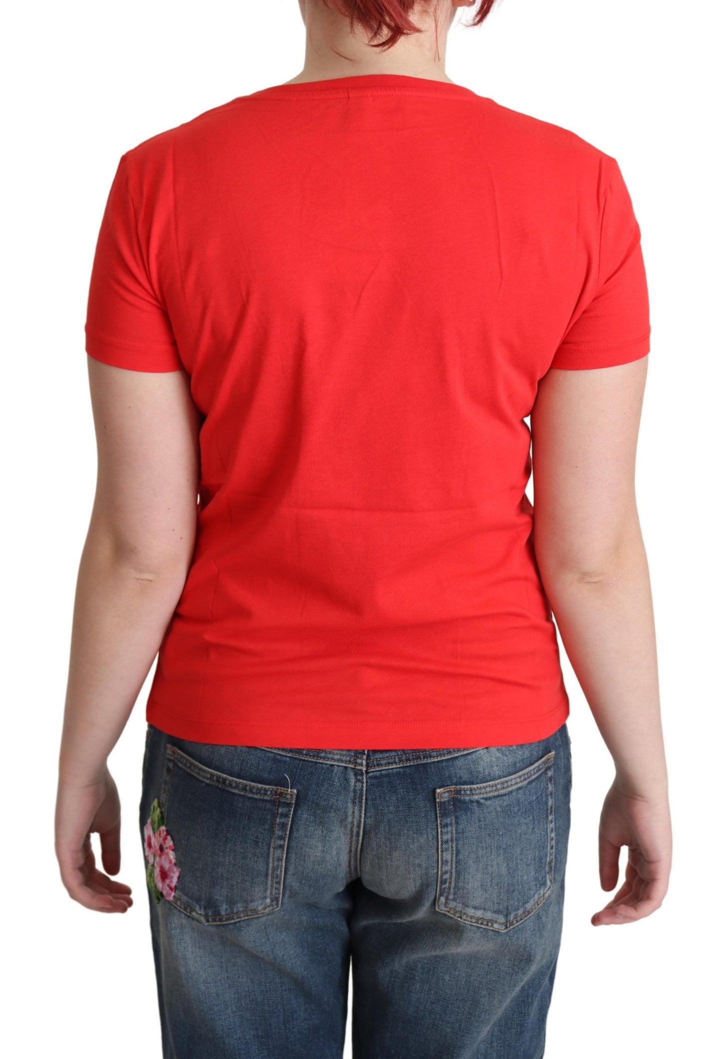 Camiseta elegante de algodón rojo con estampado divertido