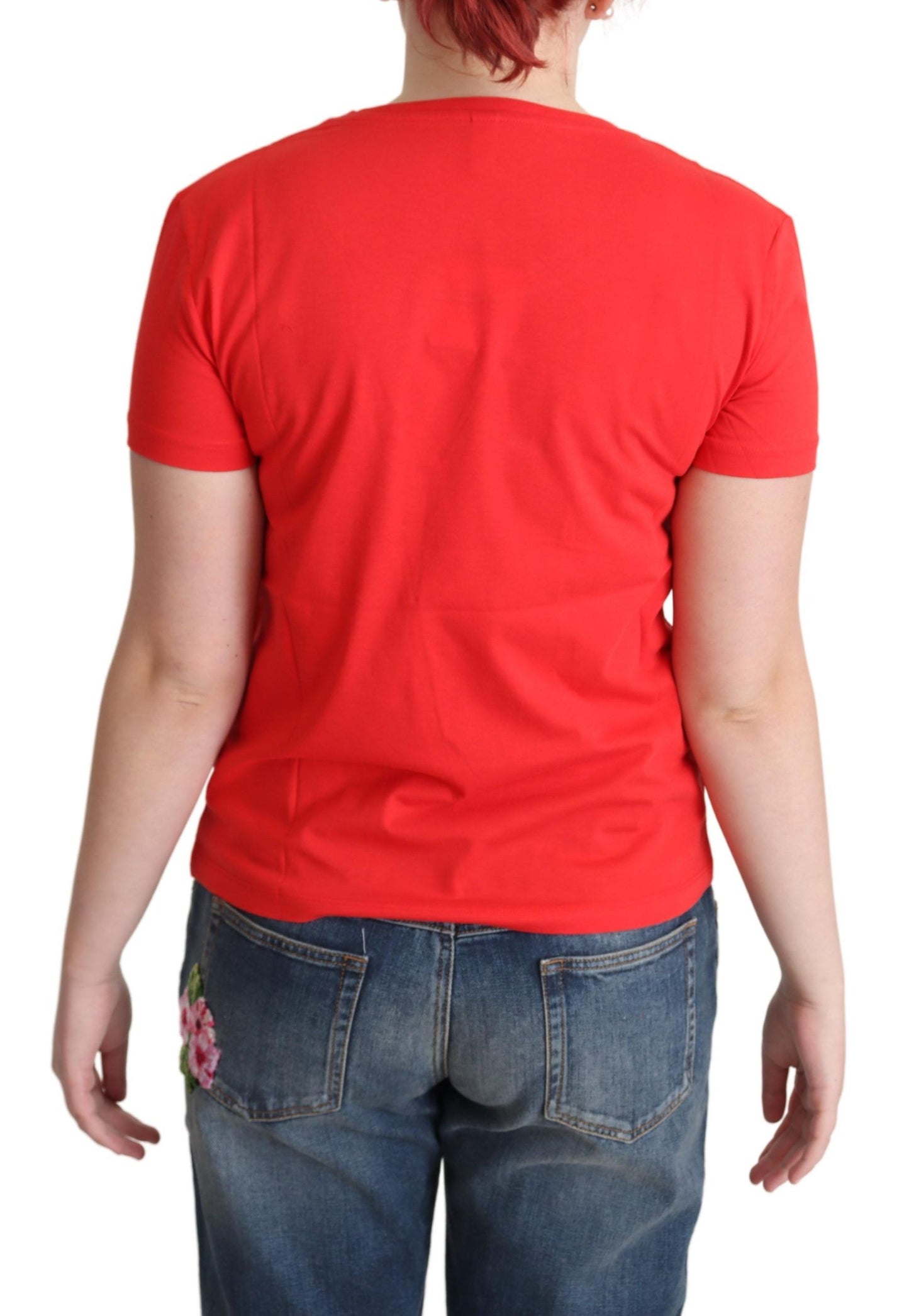 Camiseta elegante de algodón rojo con estampado exclusivo