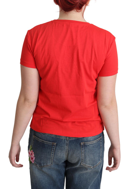 Camiseta de algodón con estampado gráfico en color rojo elegante