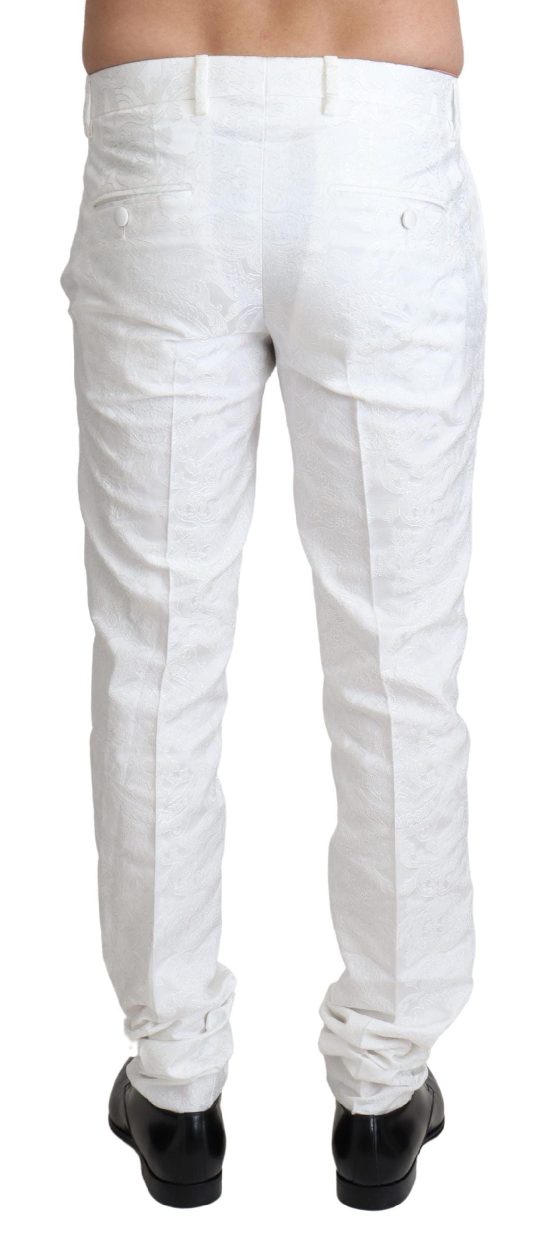 Pantalones elegantes de vestir con brocado blanco