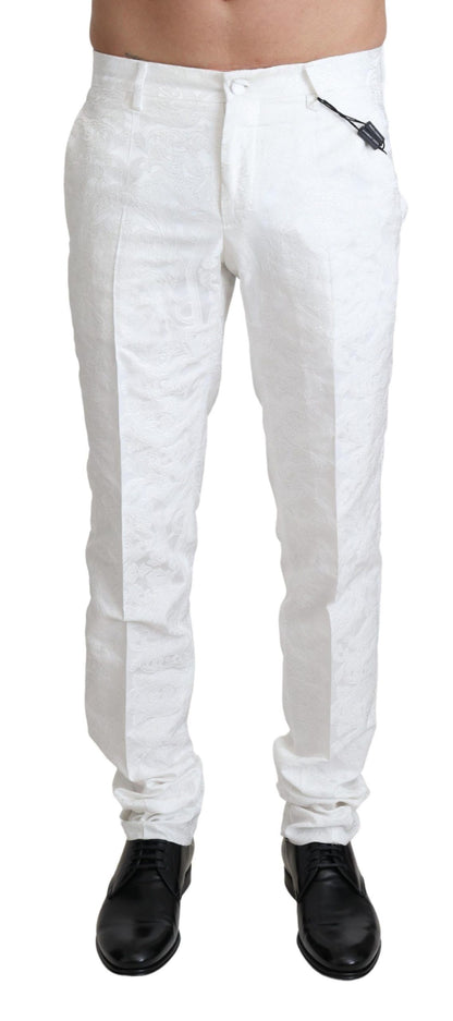 Pantalones elegantes de vestir con brocado blanco