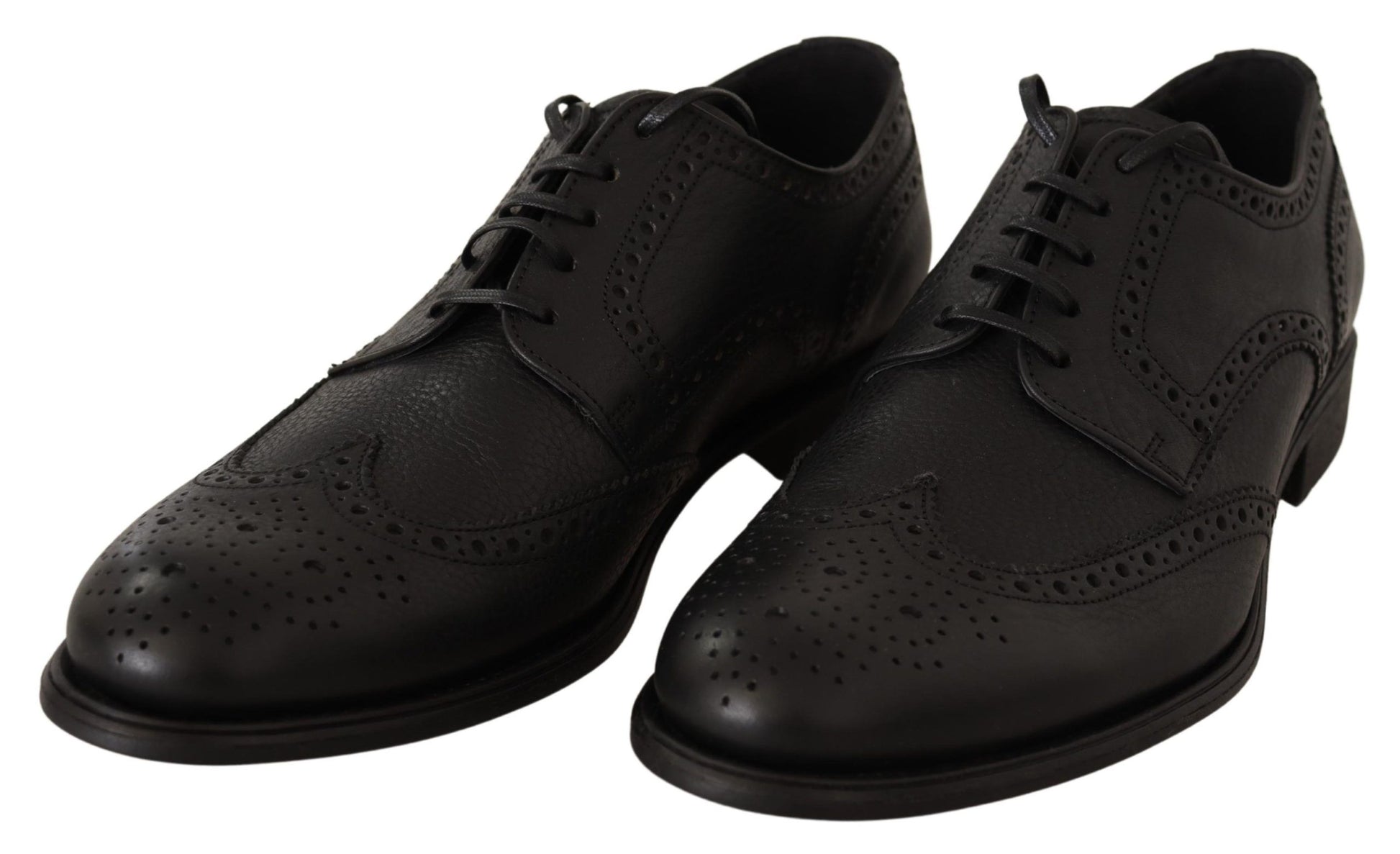 Elegantes zapatos Derby de piel negra con punta de ala