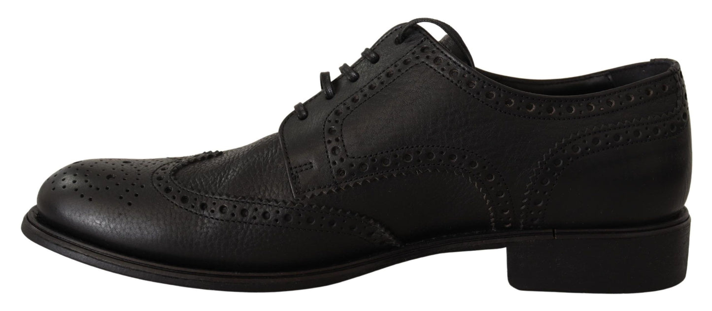 Elegantes zapatos Derby de piel negra con punta de ala