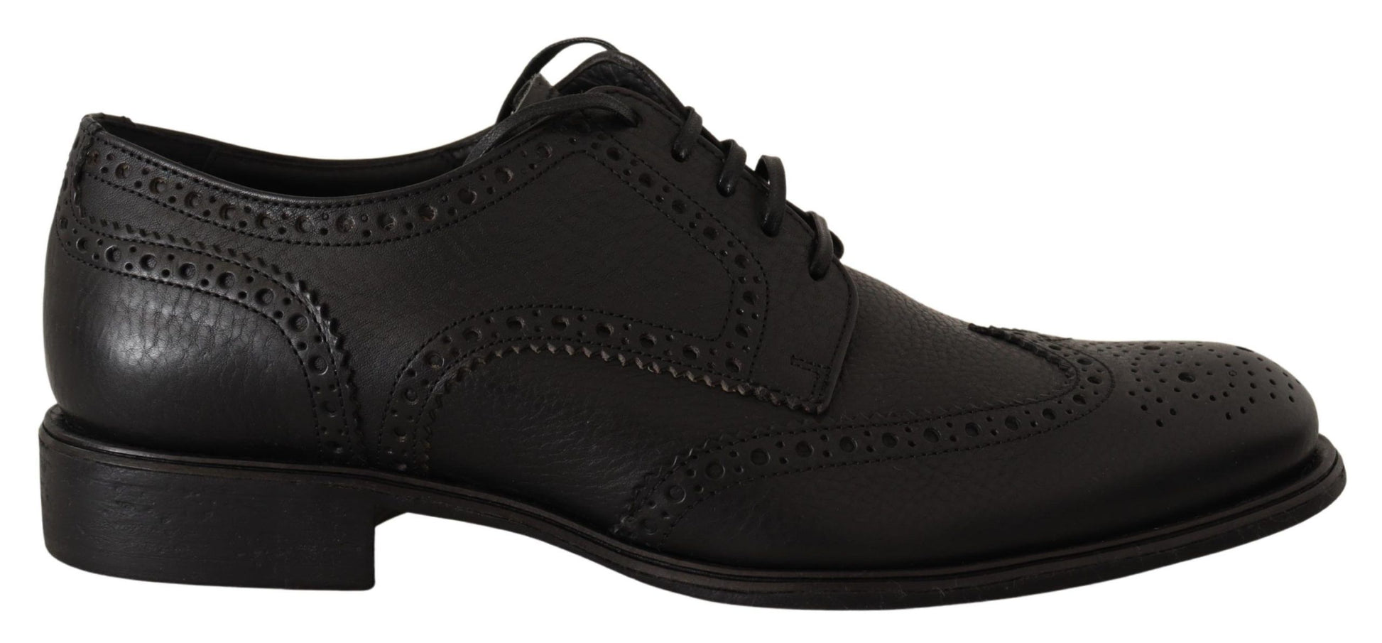 Elegantes zapatos Derby de piel negra con punta de ala