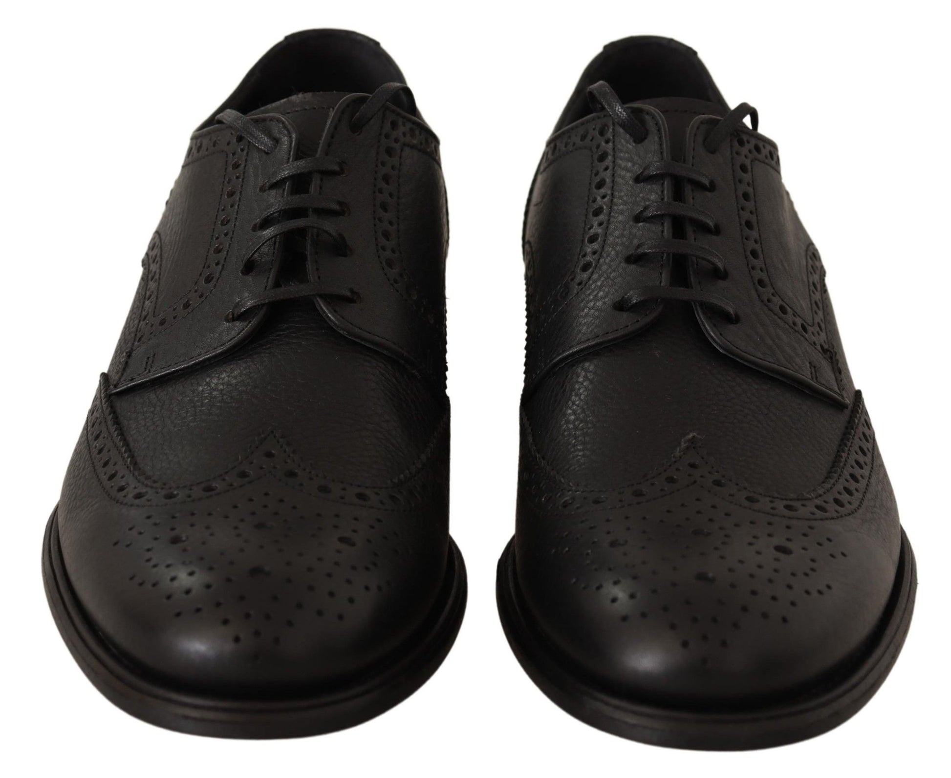 Elegantes zapatos Derby de piel negra con punta de ala