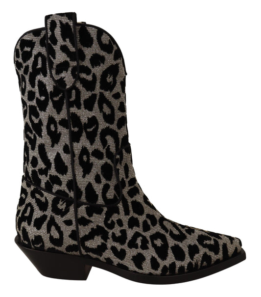 Botas elegantes de media pantorrilla con estampado de leopardo