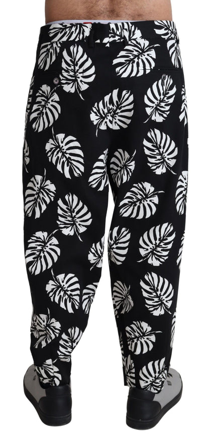 Pantalones elegantes de algodón con estampado de hojas de palmera