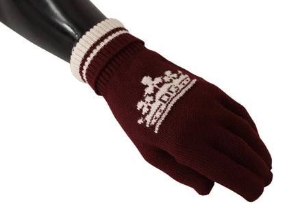 Guantes elegantes de cachemira roja con motivo de corona