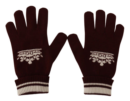 Guantes elegantes de cachemira roja con motivo de corona